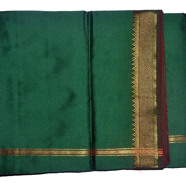 Green Dhoti With Shawl In Pure Silk Golden Border