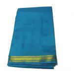 Blue Dhoti With Shawl In Pure Silk Golden Border