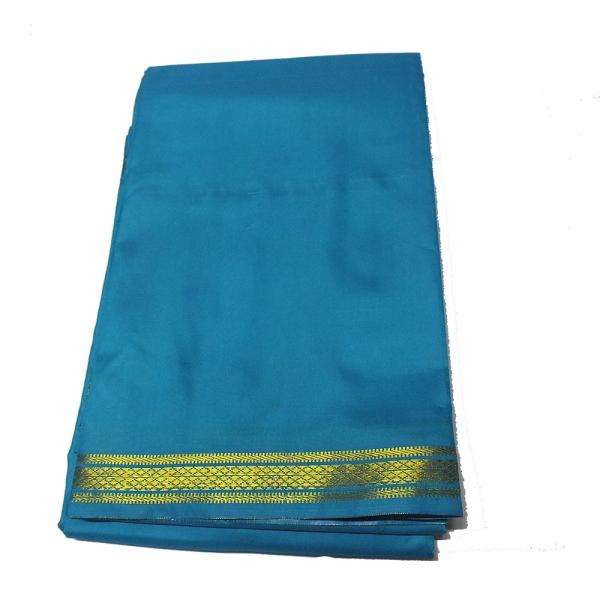 Blue Dhoti With Shawl In Pure Silk Golden Border