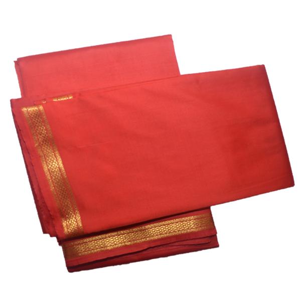 Red Dhoti With Shawl In Pure Silk Golden Border