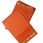 Orange Dhoti With Shawl In Pure Silk Golden Border