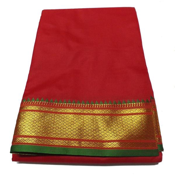 Red Dhoti With Shawl In Pure Silk Golden Border
