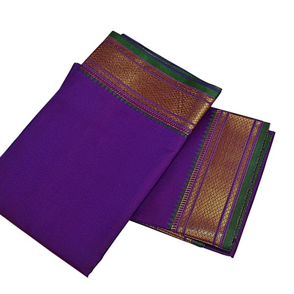Purple Dhoti With Shawl In Pure Silk Golden Border