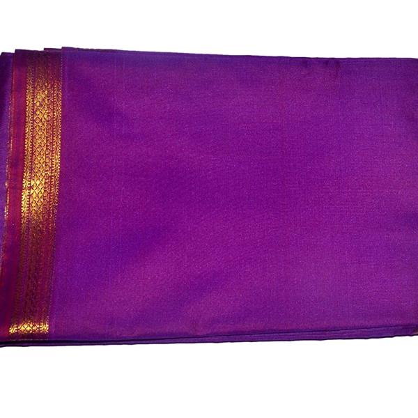 Purple Dhoti With Shawl In Pure Silk Golden Border