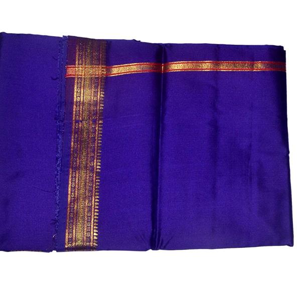 Blue Dhoti With Shawl In Pure Silk Golden Border