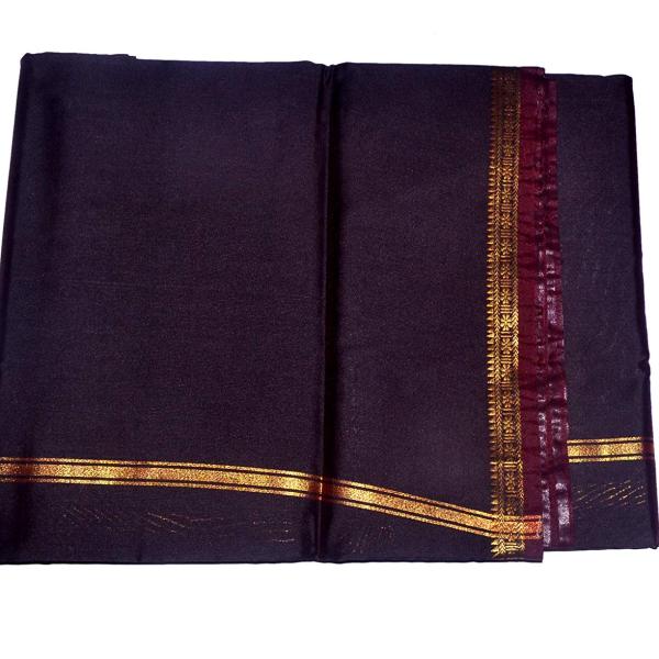 Black Dhoti With Shawl In Pure Silk Golden Border