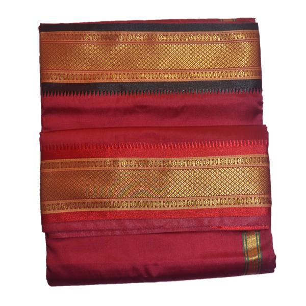 Maroon Dhoti With Shawl In Pure Silk Golden Border
