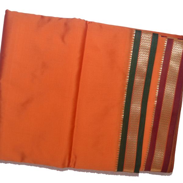 Orange Dhoti With Shawl In Pure Silk Golden Border