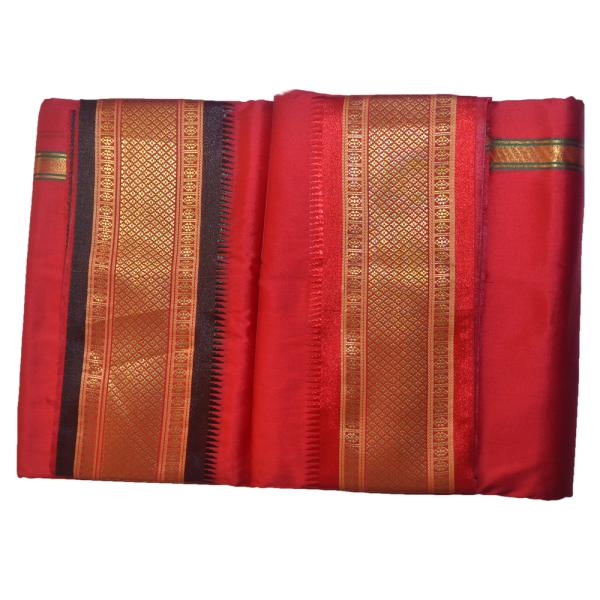 Red Dhoti With Shawl In Pure Silk Golden Border