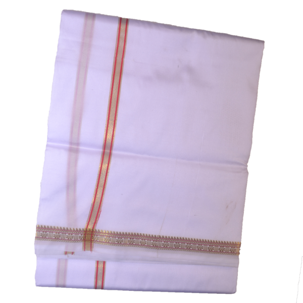 White Dhoti With Shawl In Pure Silk Golden Border
