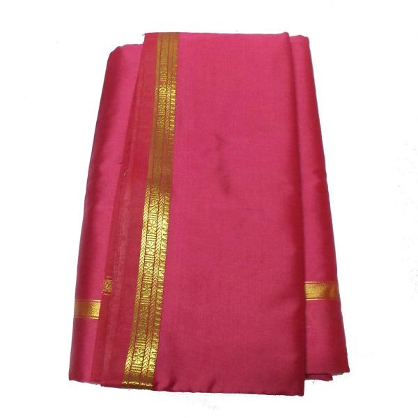 Pink Dhoti With Shawl In Pure Silk Golden Border