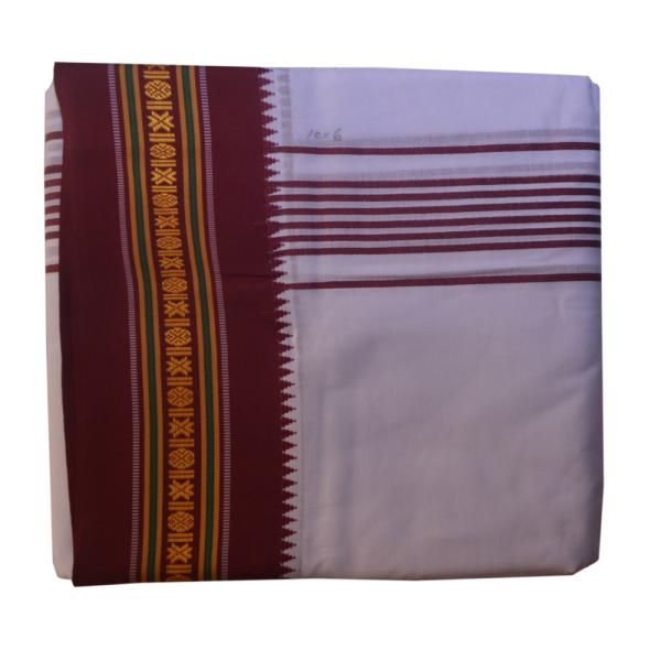 White Dhoti With Shawl In Pure Cotton