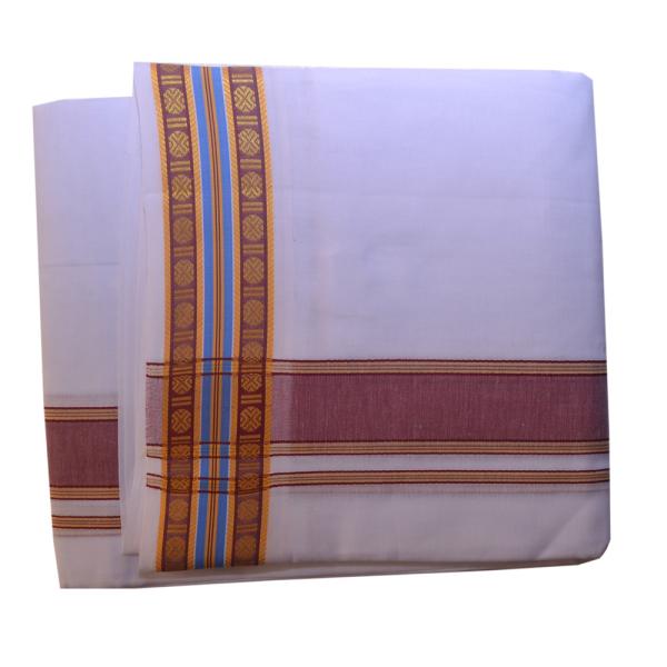 White Dhoti With Shawl In Pure Cotton