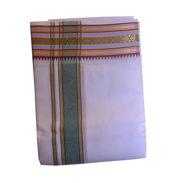 White Dhoti With Shawl In Pure Cotton