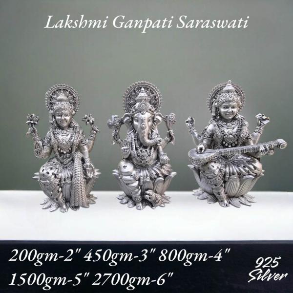 Ganesh Laxmi Saraswati Idol In Pure 925 Silver (1)