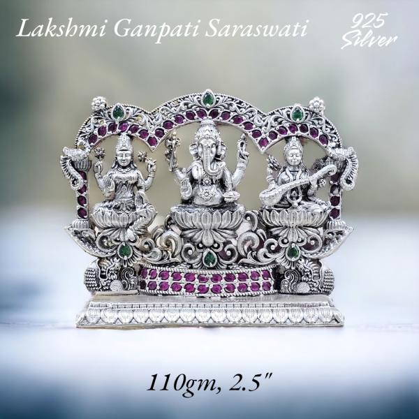 Ganesh Laxmi Saraswati Idol In Pure 925 Silver (3)