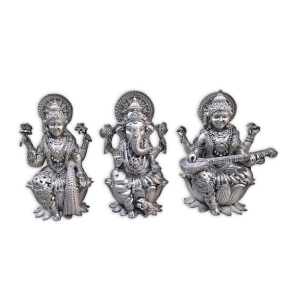 Ganesh Laxmi Saraswati Idol In Pure 925 Silver (1)