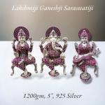 Ganesh Laxmi Saraswati Idol In Pure 925 Silver
