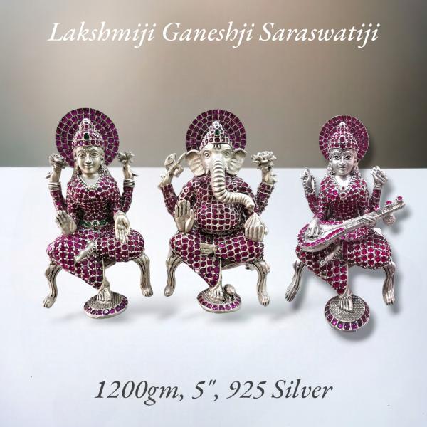 Ganesh Laxmi Saraswati Idol In Pure 925 Silver