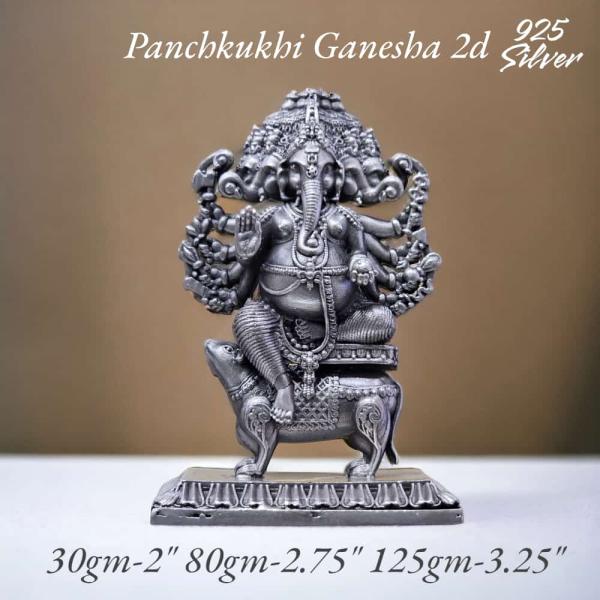 Panchmukhi Ganesh Idol In Pure 925 Silver