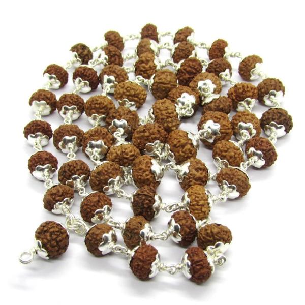 9 Mukhi Indonesian Rudraksha Mala 54 Beads In Silver (8mm-9mm)