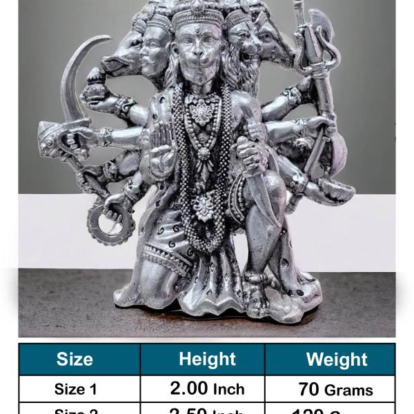 Panchmukhi Hanuman Idol In Pure 925 Silver
