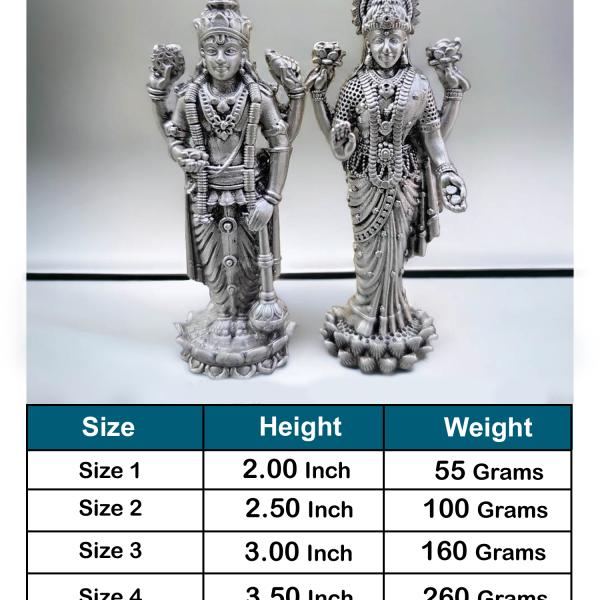 Vishnu Laxmi Idol In Pure 925 Silver